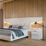 Dormitorio Terra. Dormitorios de diseño, color maya/ grafito. Cabecero matrimonio con alas. Dormitorios Badajoz. Dormitorios Alburquerque.