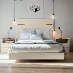 Dormitorio Juno. Dormitorios de diseño, color marfil/natural. Cabecero matrimonio metro. Dormitorios Badajoz. Dormitorios Alburquerque.