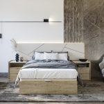 Dormitorio Alfa. Dormitorios de diseño, color maya/marfil. Cabecero matrimonio, Galería cama 150. Dormitorios Badajoz. Dormitorios Alburquerque.