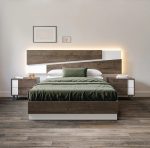 Dormitorio Circe. Dormitorios de diseño, color Nogal/blanco. Cabecero matrimonio, Galería cama 135-150. Dormitorios Badajoz. Dormitorios Alburquerque.