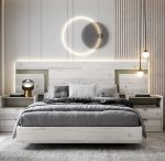 Dormitorio Tosca. Dormitorios de diseño, color ártico/camuflaje. Cabecero matrimonio, Galería cama 135-150. Dormitorios Badajoz. Dormitorios Alburquerque.