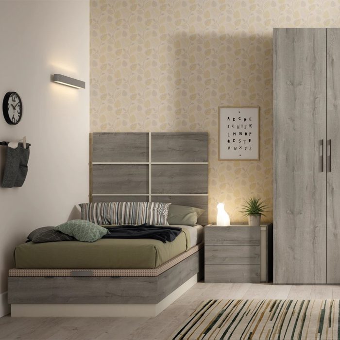 Dormitorio juvenil Baco. Dormitorios de diseño, color carbón/marfil. Cabecero dormitorio juvenil. Dormitorios Badajoz. Dormitorios Alburquerque.
