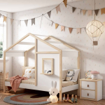Cama casita Ventana Montessori. Montessori Badajoz. Montessori para dormitorios infantiles. Dormitorios montessori Badajoz y Alburquerque Muebles Juani.