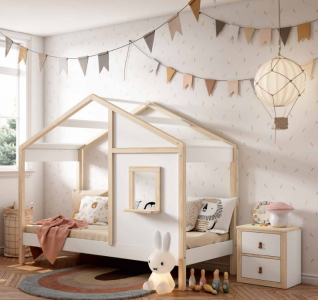 Cama casita Ventana Montessori. Montessori Badajoz. Montessori para dormitorios infantiles. Dormitorios montessori Badajoz y Alburquerque Muebles Juani.