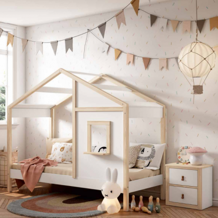 Cama casita Ventana Montessori. Montessori Badajoz. Montessori para dormitorios infantiles. Dormitorios montessori Badajoz y Alburquerque Muebles Juani.