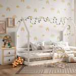 Cama casita Montessori. Camas Montessori para dormitorios infantiles. Dormitorios montessori Badajoz y Alburquerque. Calidad y precio Muebles Juani.