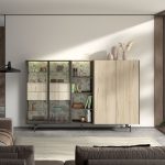 Modular salón 2. Salón modular Haya y basalto con papel. Salones Badajoz palillería. Salones diferentes estilos. Calidad a precios bajos.