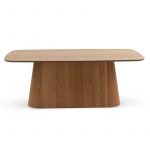 Mesa rectangular madera contrachapada roble pie central. Mesas comedor Badajoz. Mesa rectangular fija comedor. Muebles en Badajoz y Alburquerque.