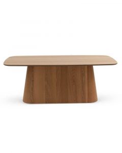 Mesa rectangular madera contrachapada roble pie central. Mesas comedor Badajoz. Mesa rectangular fija comedor. Muebles en Badajoz y Alburquerque.