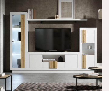 Composición salón Capriccio 1. Composiciones de salón palilleria, vitrinas, bajos tv y bodeguero. Mobiliario de salon Badajoz y Alburquerque.