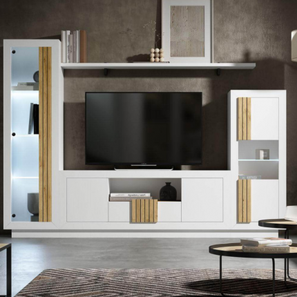 Composición salón Capriccio 1. Composiciones de salón palilleria, vitrinas, bajos tv y bodeguero. Mobiliario de salon Badajoz y Alburquerque.